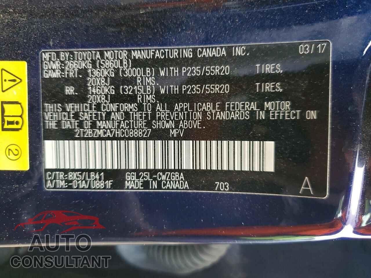 LEXUS RX350 2017 - 2T2BZMCA7HC088827