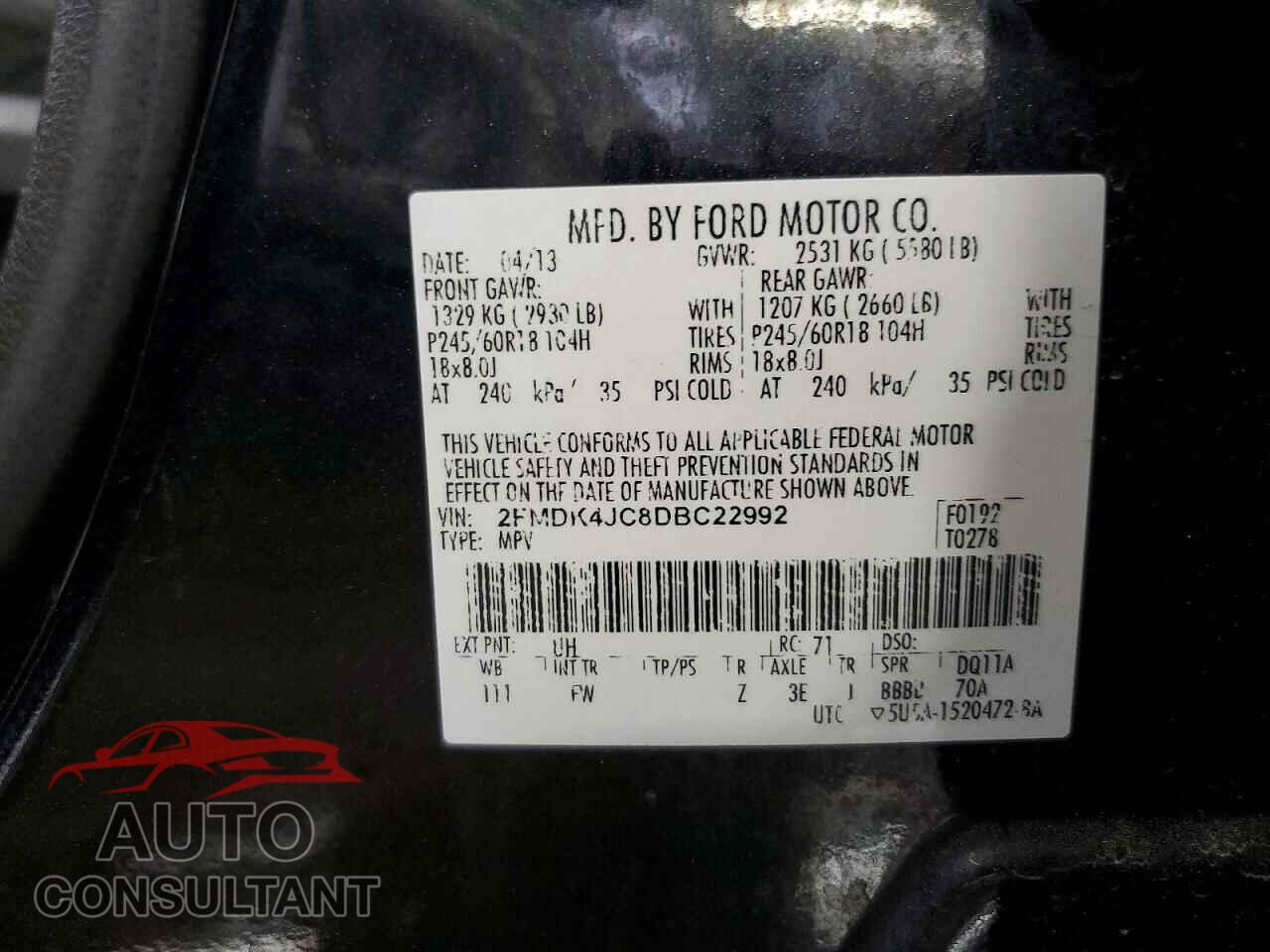 FORD EDGE 2013 - 2FMDK4JC8DBC22992