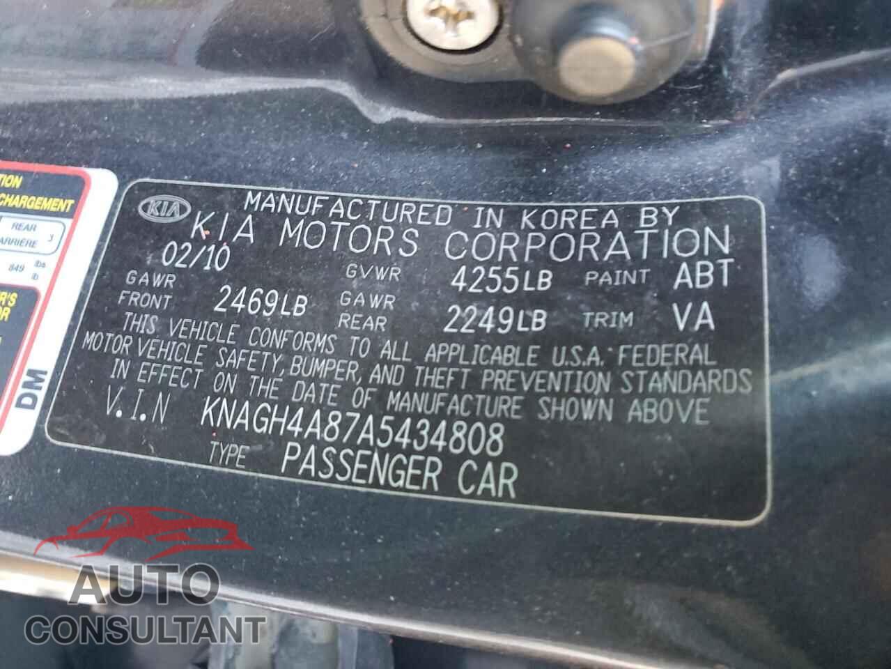 KIA OPTIMA 2010 - KNAGH4A87A5434808