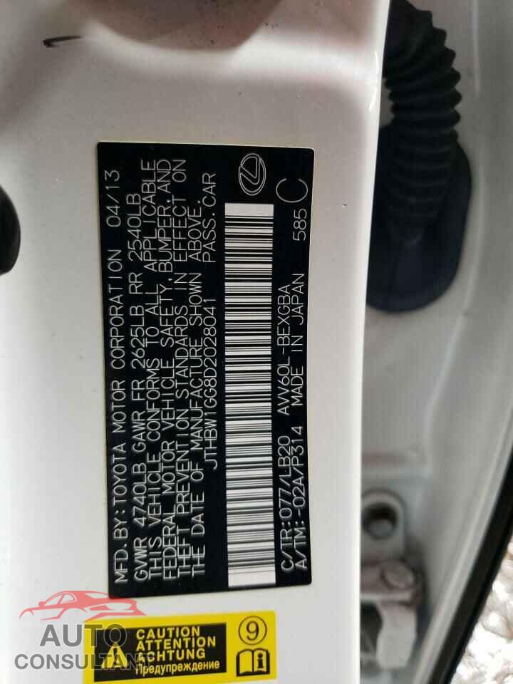 LEXUS ES300 2013 - JTHBW1GG8D2028041