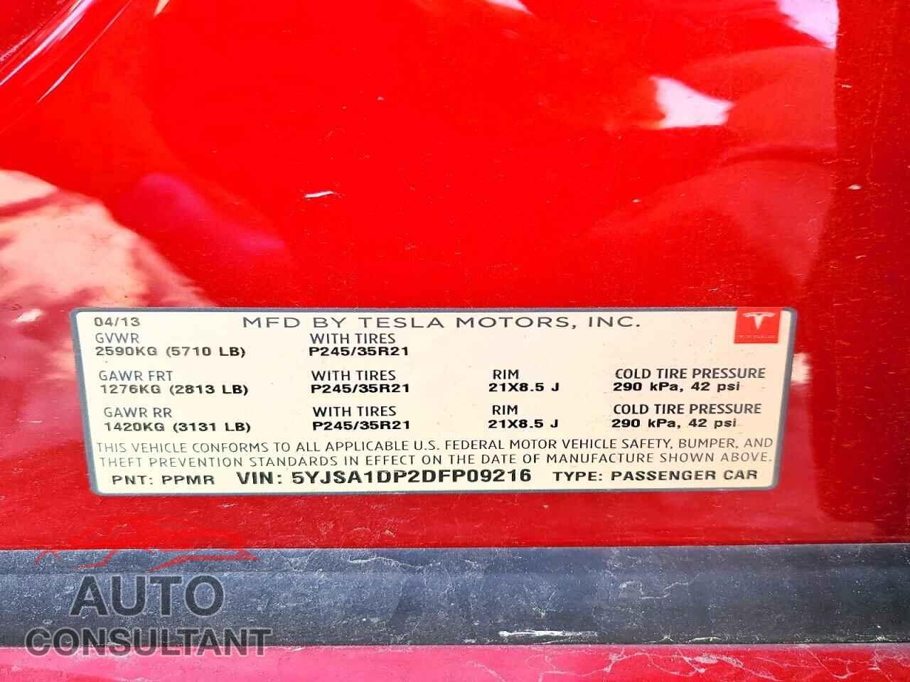 TESLA MODEL S 2013 - 5YJSA1DP2DFP09216