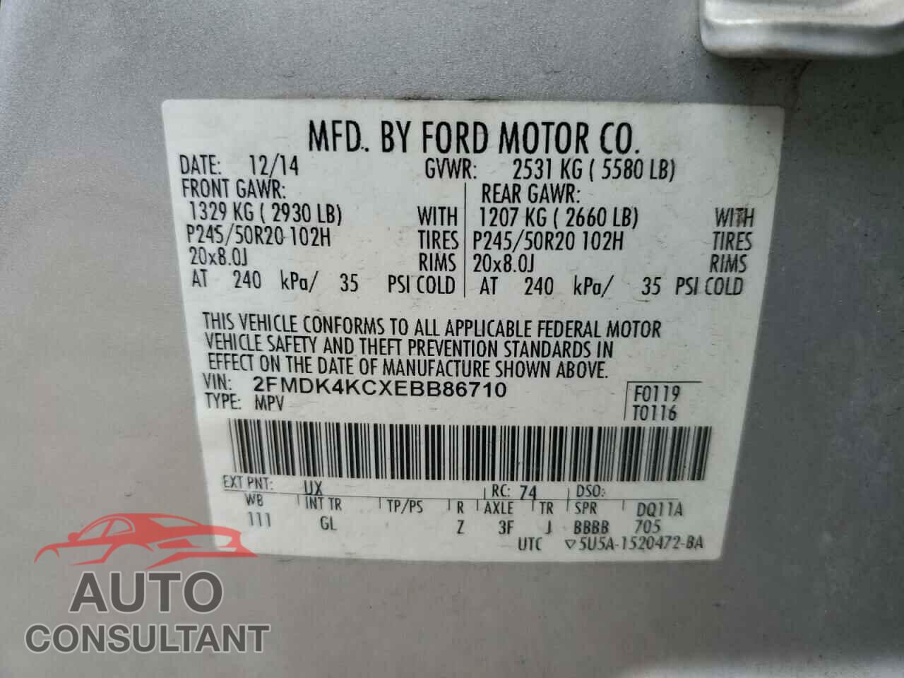FORD EDGE 2014 - 2FMDK4KCXEBB86710