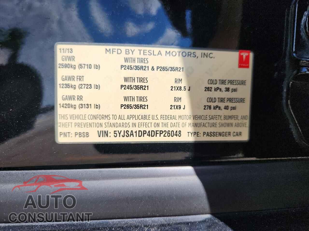 TESLA MODEL S 2013 - 5YJSA1DP4DFP26048