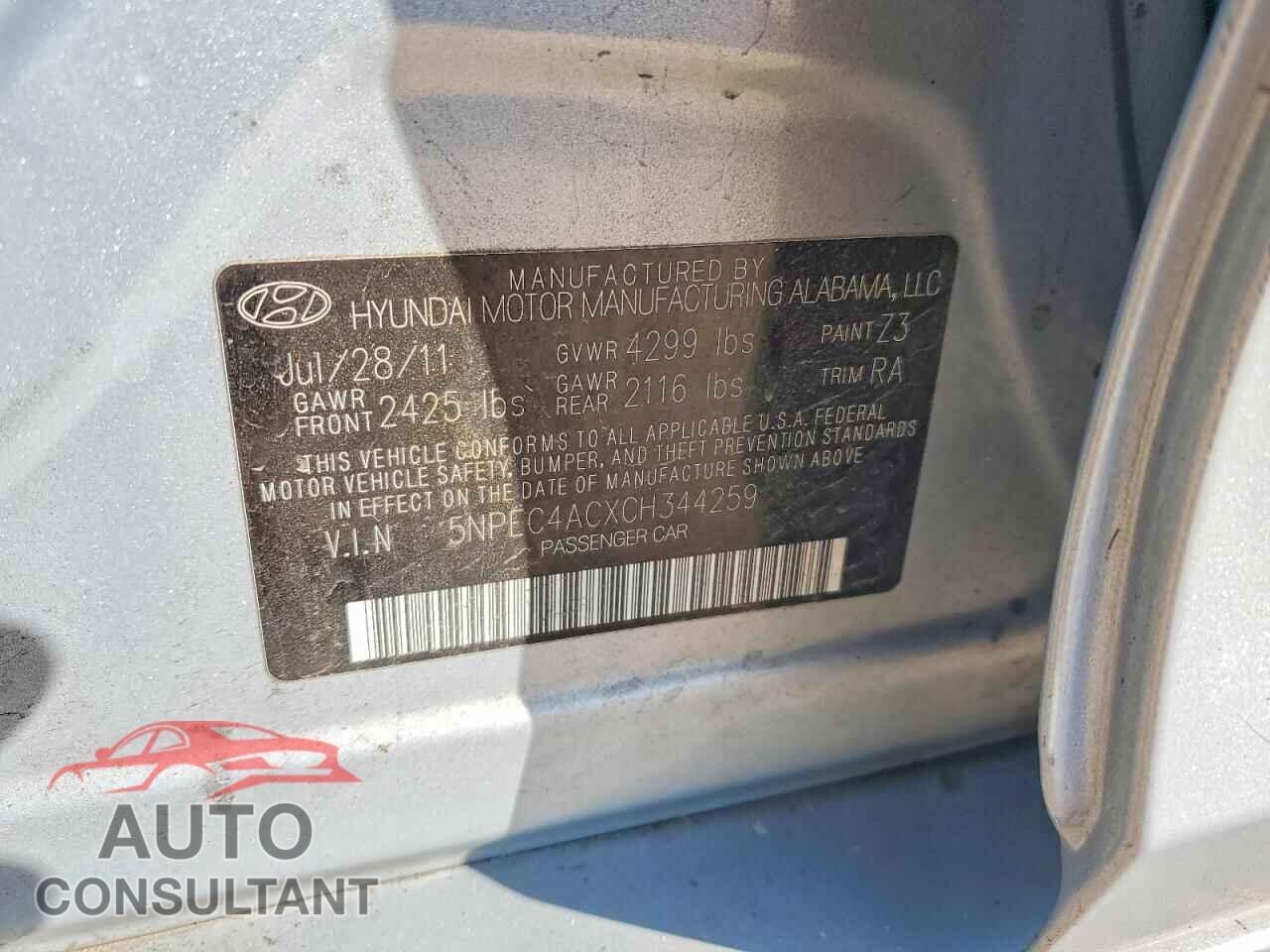 HYUNDAI SONATA 2012 - 5NPEC4ACXCH344259