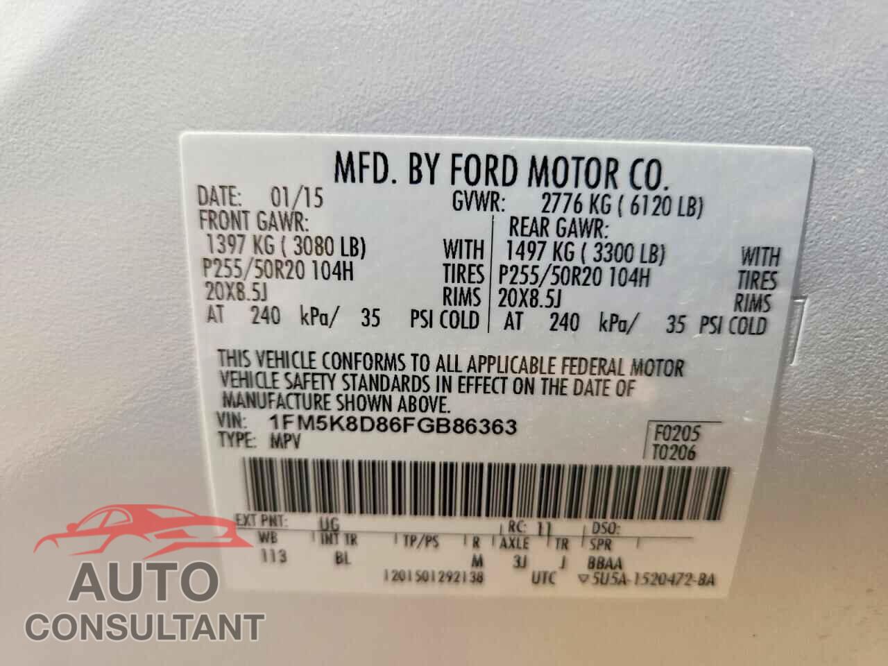 FORD EXPLORER 2015 - 1FM5K8D86FGB86363