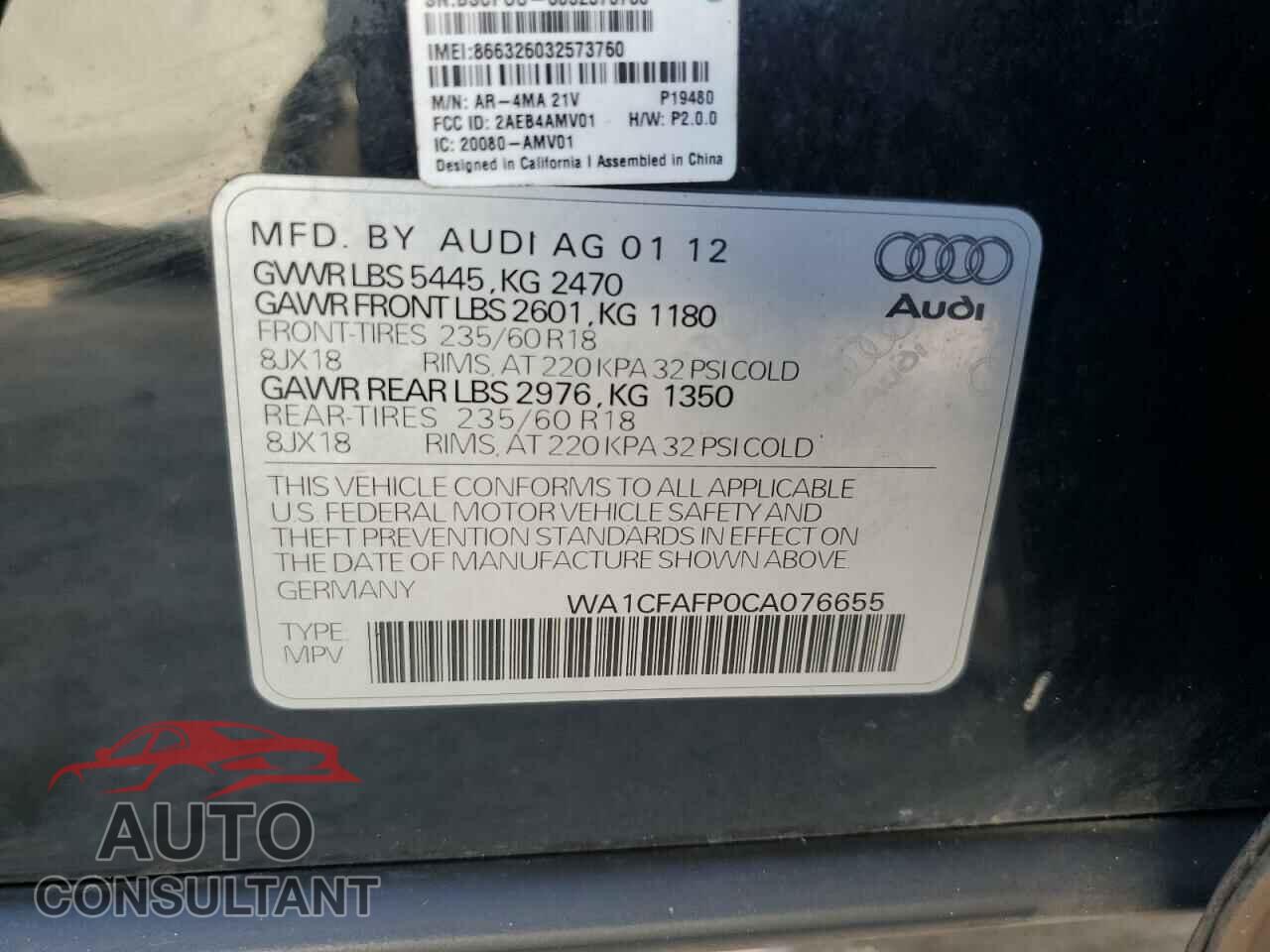 AUDI Q5 2012 - WA1CFAFP0CA076655