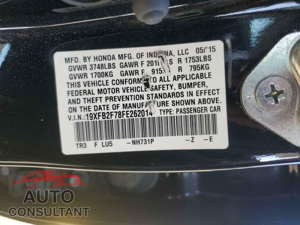 HONDA CIVIC 2015 - 19XFB2F78FE262014