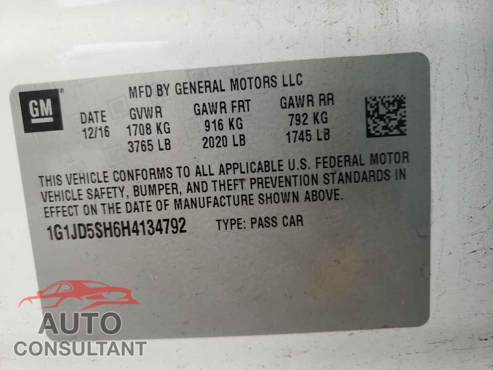 CHEVROLET SONIC 2017 - 1G1JD5SH6H4134792