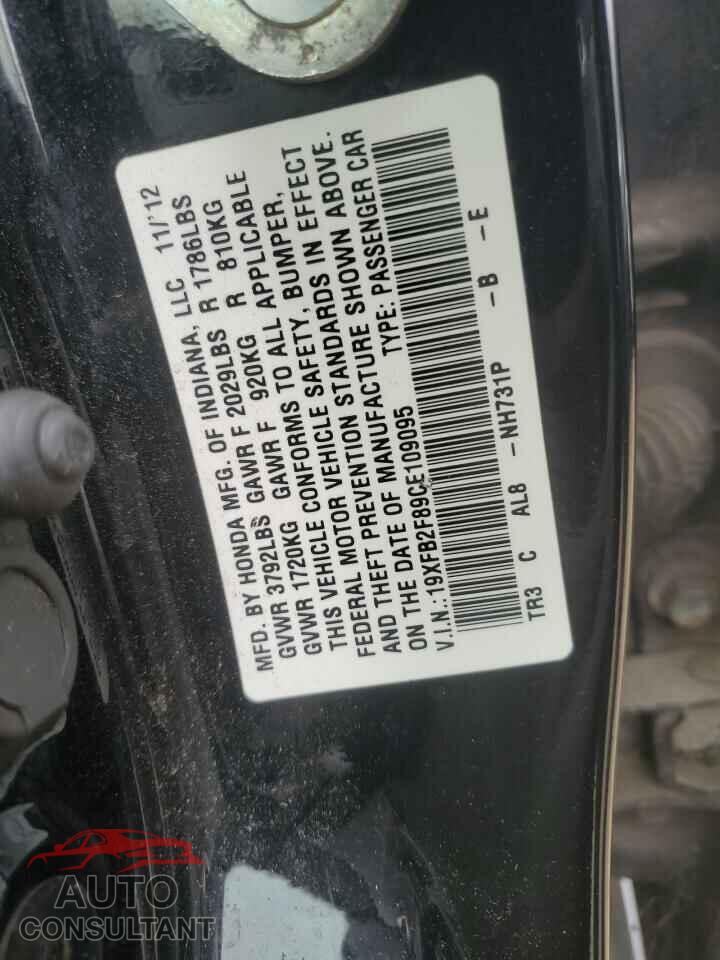 HONDA CIVIC 2012 - 19XFB2F89CE109095