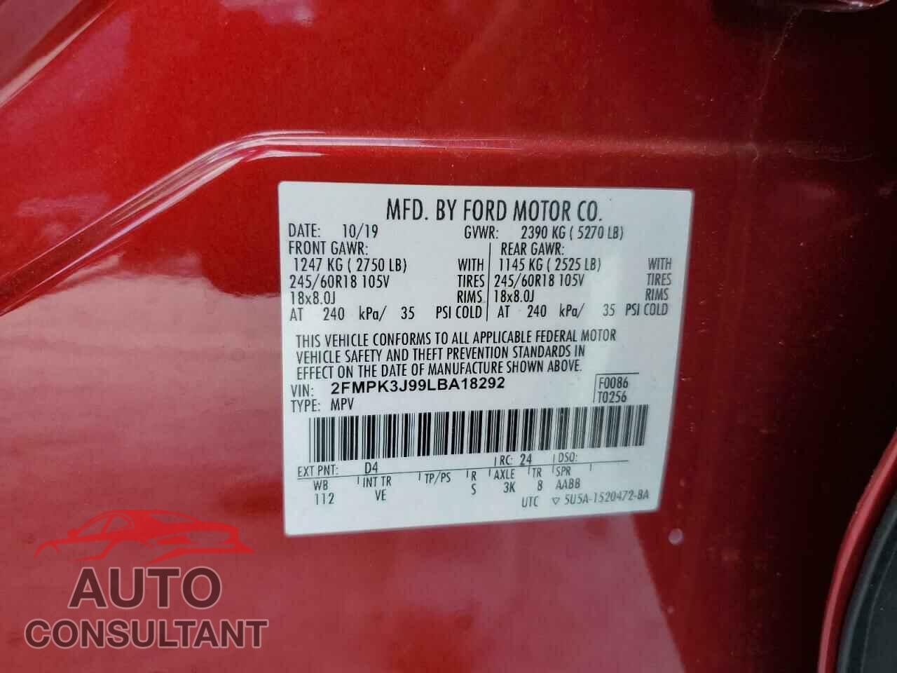 FORD EDGE 2020 - 2FMPK3J99LBA18292