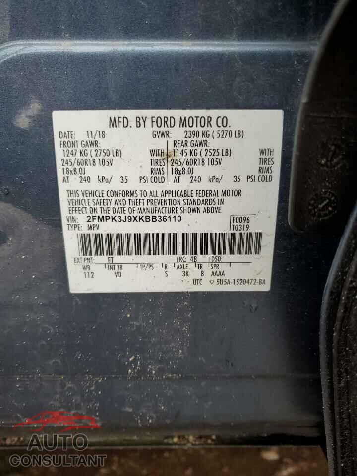 FORD EDGE 2019 - 2FMPK3J9XKBB36110