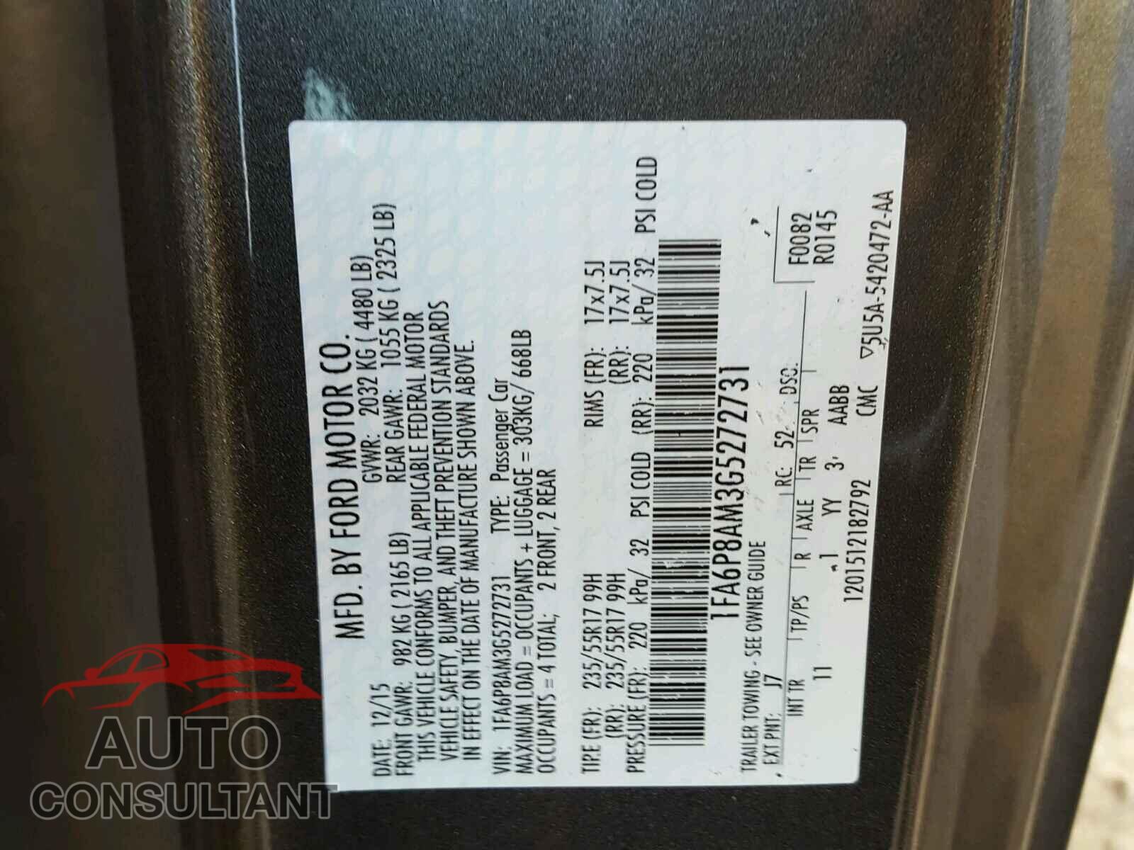 FORD MUSTANG 2016 - 1FA6P8AM3G5272731