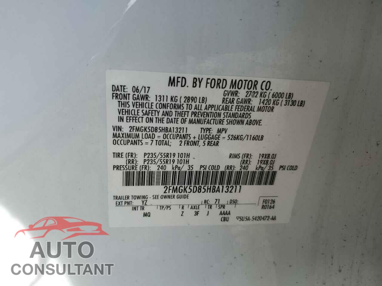 FORD FLEX 2017 - 2FMGK5D85HBA13211