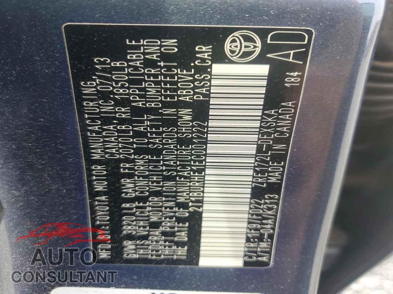 TOYOTA COROLLA 2014 - 2T1BURHE1EC001222