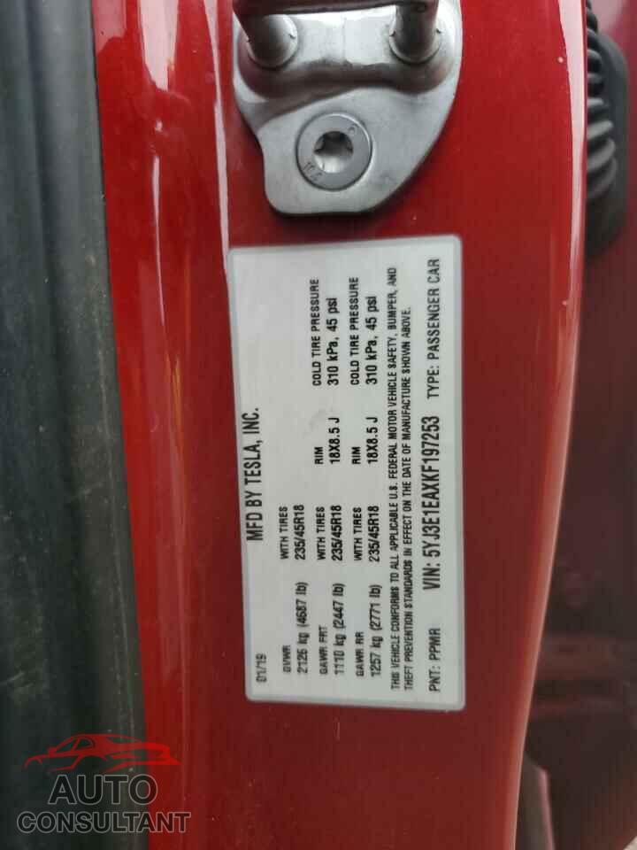 TESLA MODEL 3 2019 - 5YJ3E1EAXKF197253