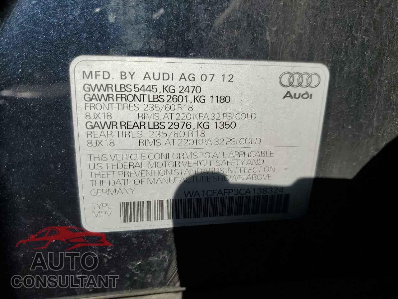 AUDI Q5 2012 - WA1CFAFP3CA138324