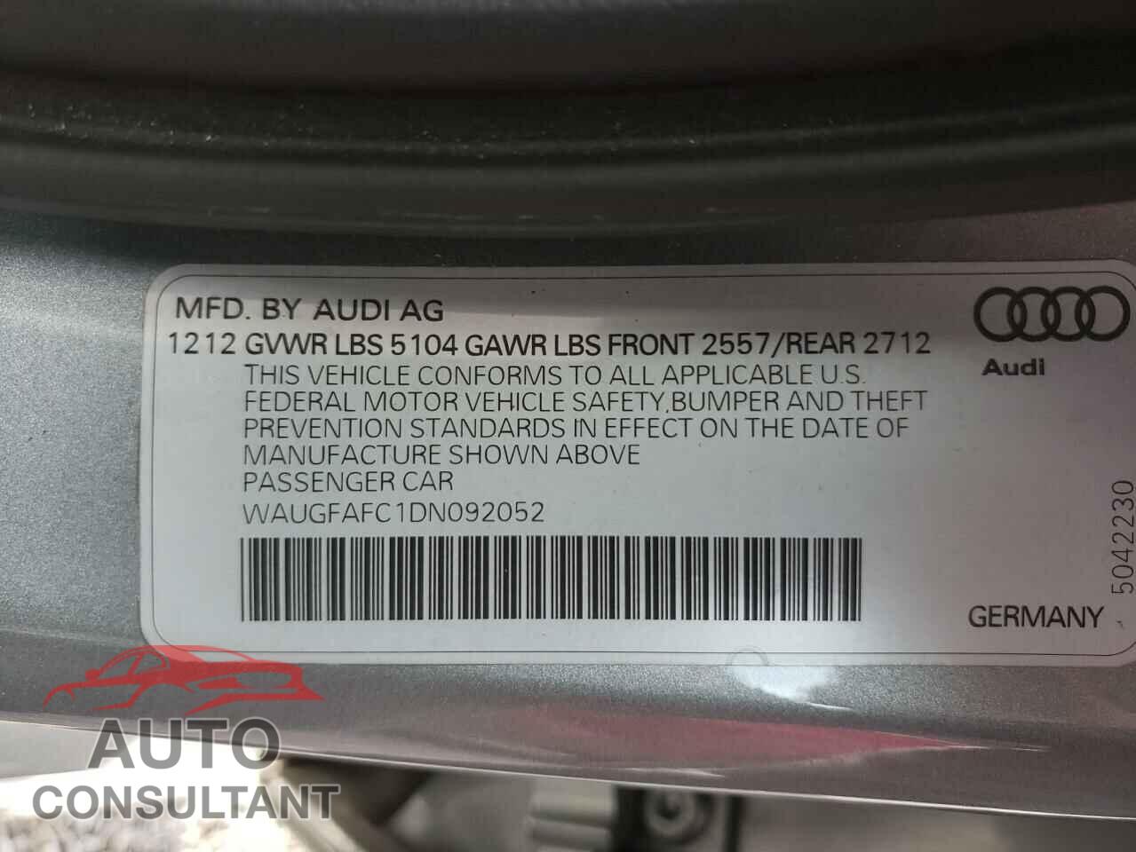 AUDI A6 2013 - WAUGFAFC1DN092052