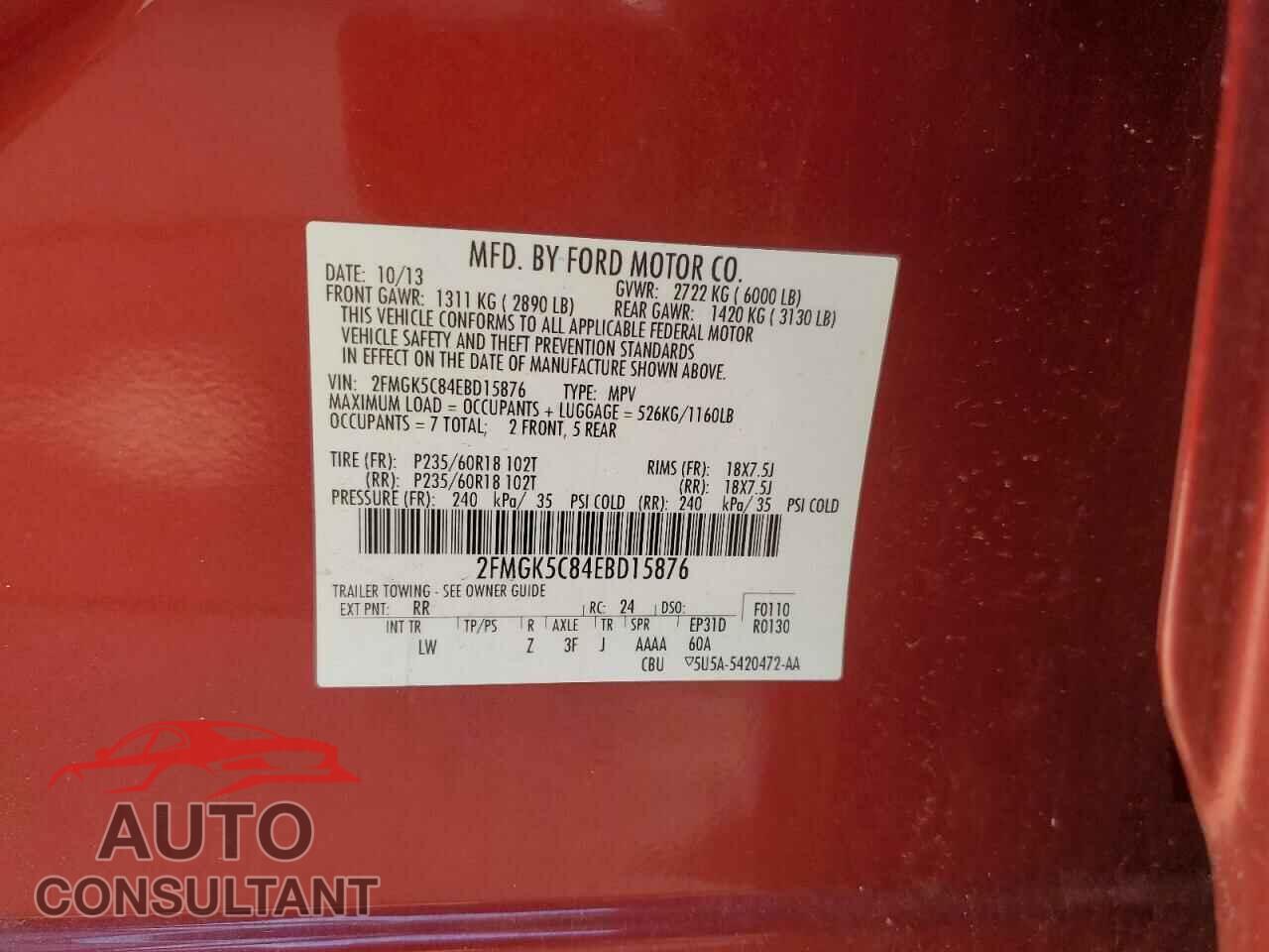 FORD FLEX 2014 - 2FMGK5C84EBD15876