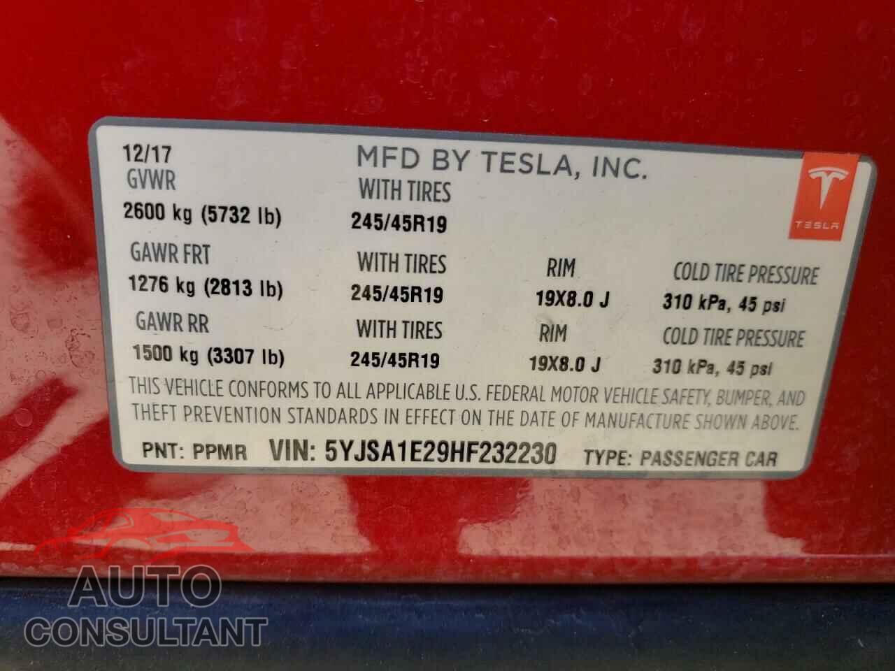 TESLA MODEL S 2017 - 5YJSA1E29HF232230