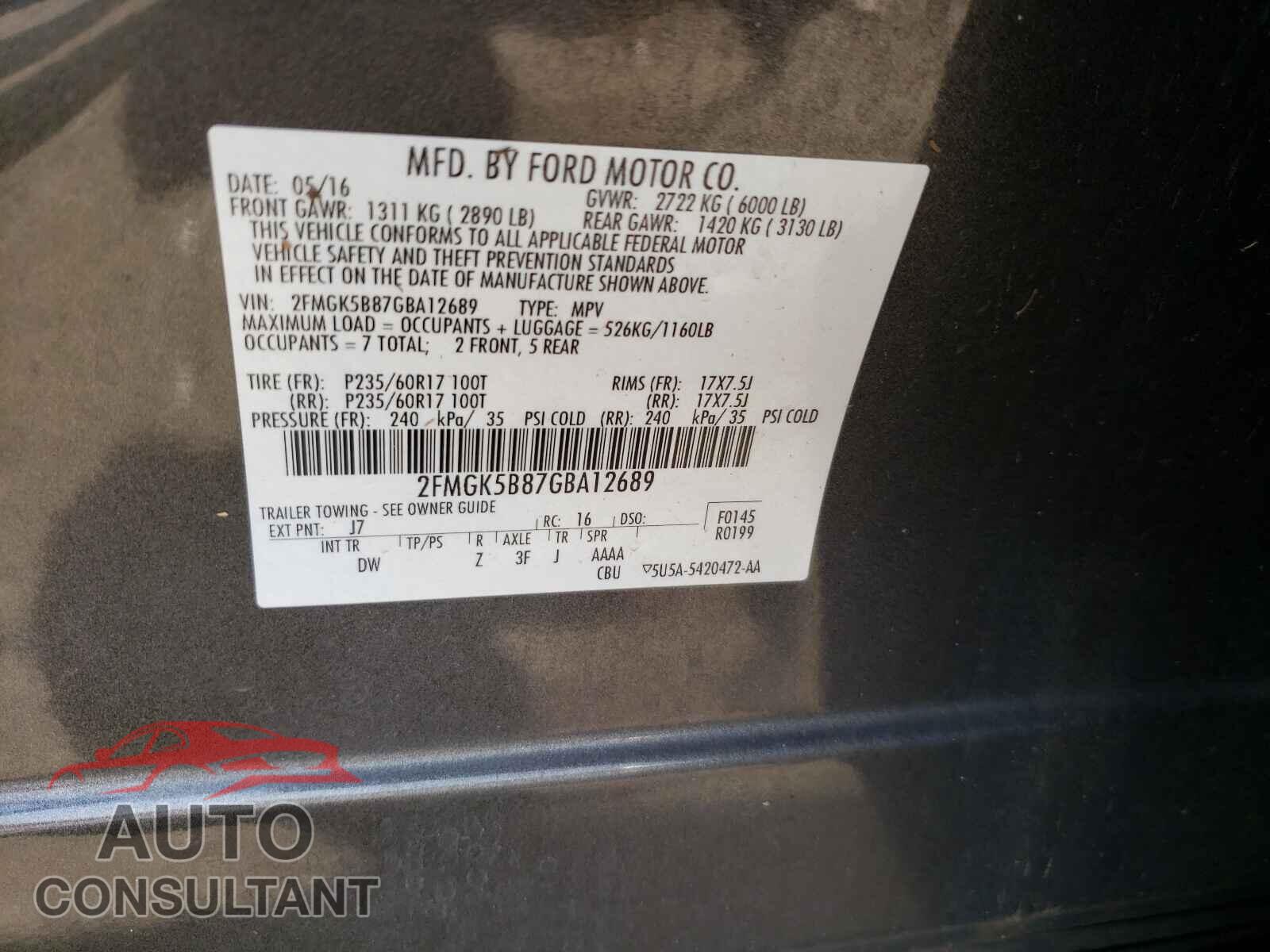 FORD FLEX 2016 - 2FMGK5B87GBA12689