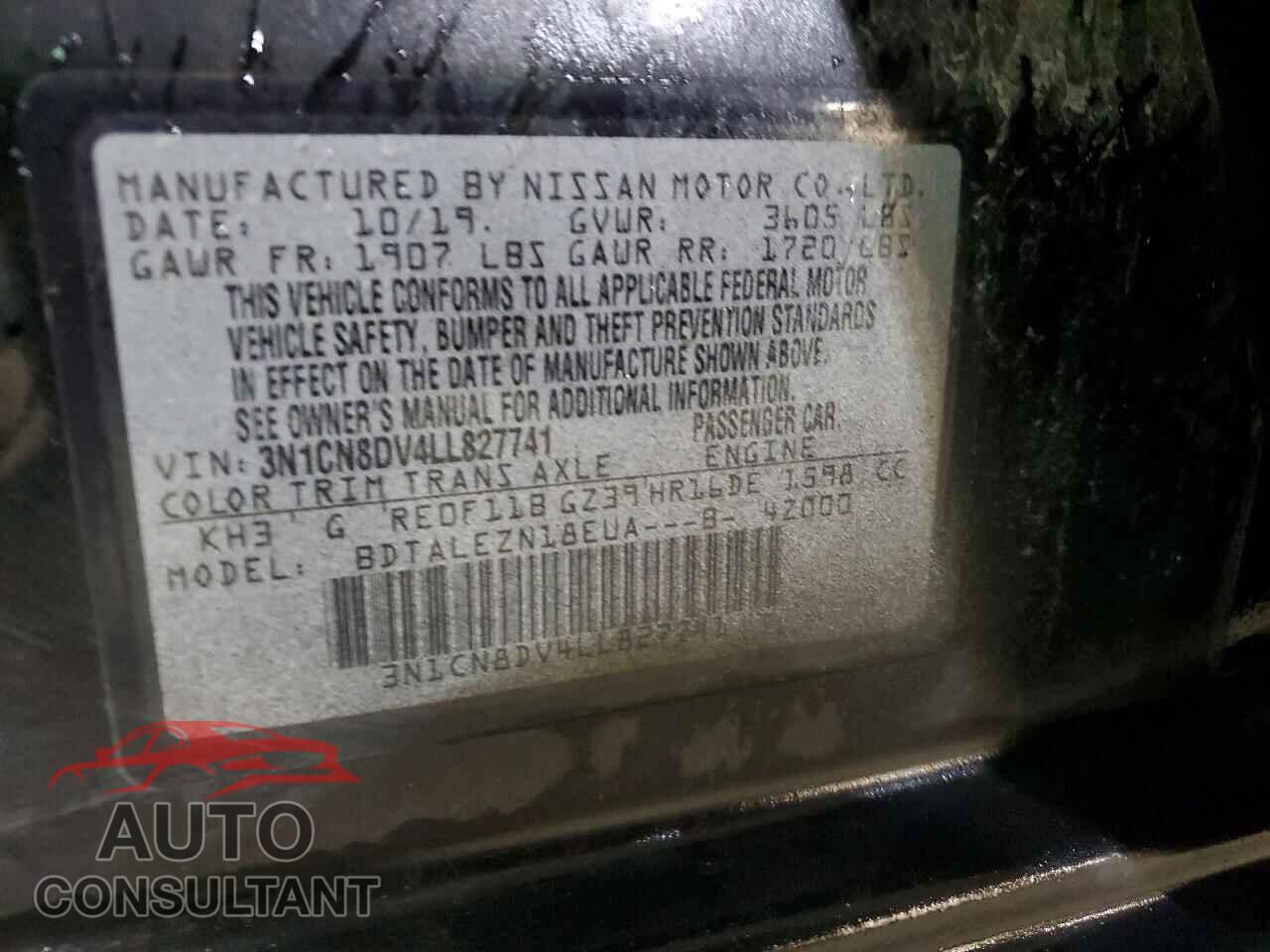 NISSAN VERSA 2020 - 3N1CN8DV4LL827741