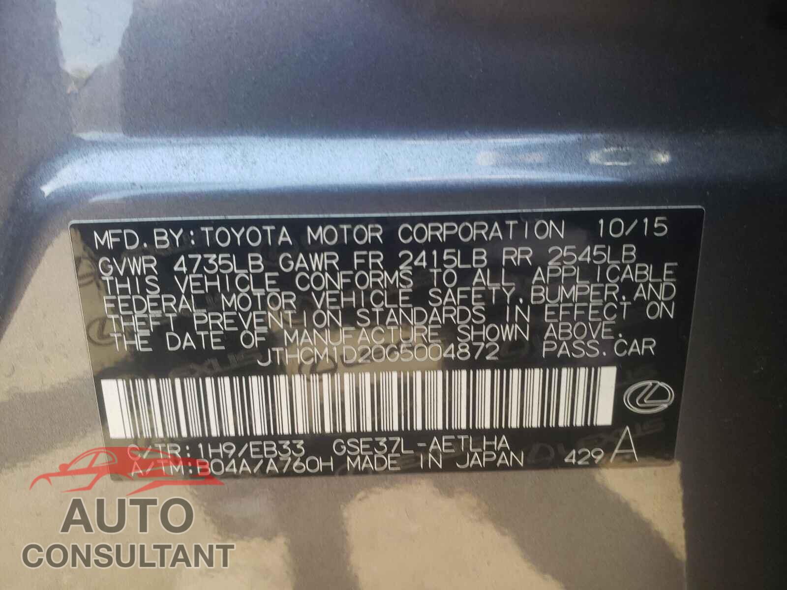 LEXUS IS 2016 - JTHCM1D20G5004872