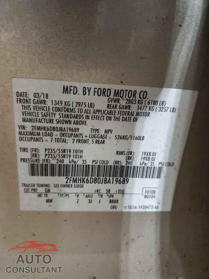 FORD FLEX 2018 - 2FMHK6D80JBA19689