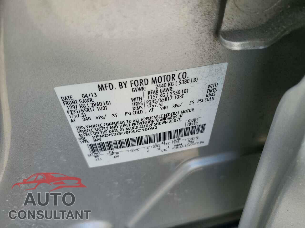 FORD EDGE 2013 - 2FMDK3GC6DBC16092