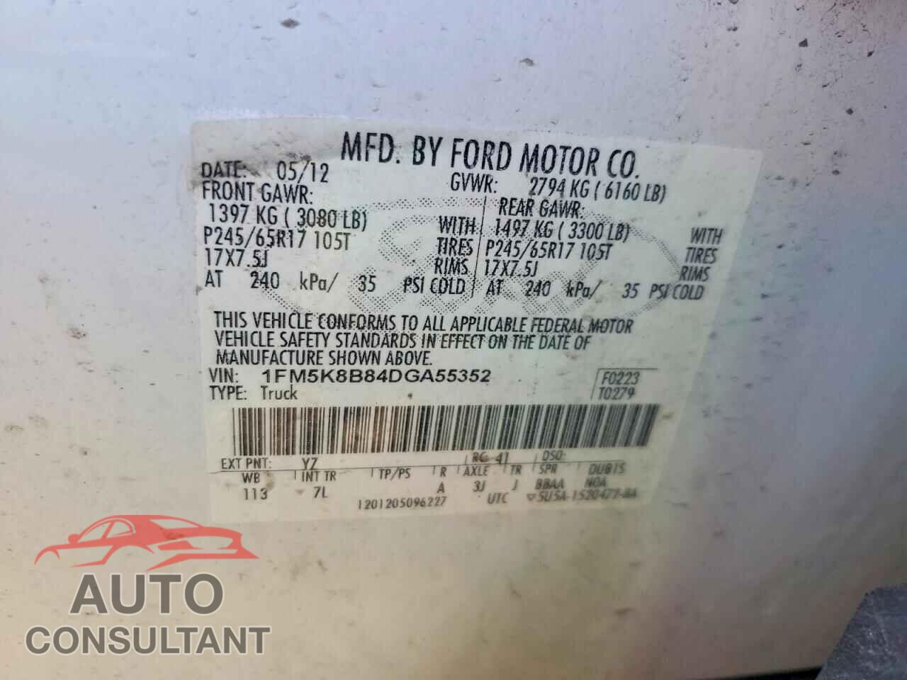 FORD EXPLORER 2013 - 1FM5K8B84DGA55352