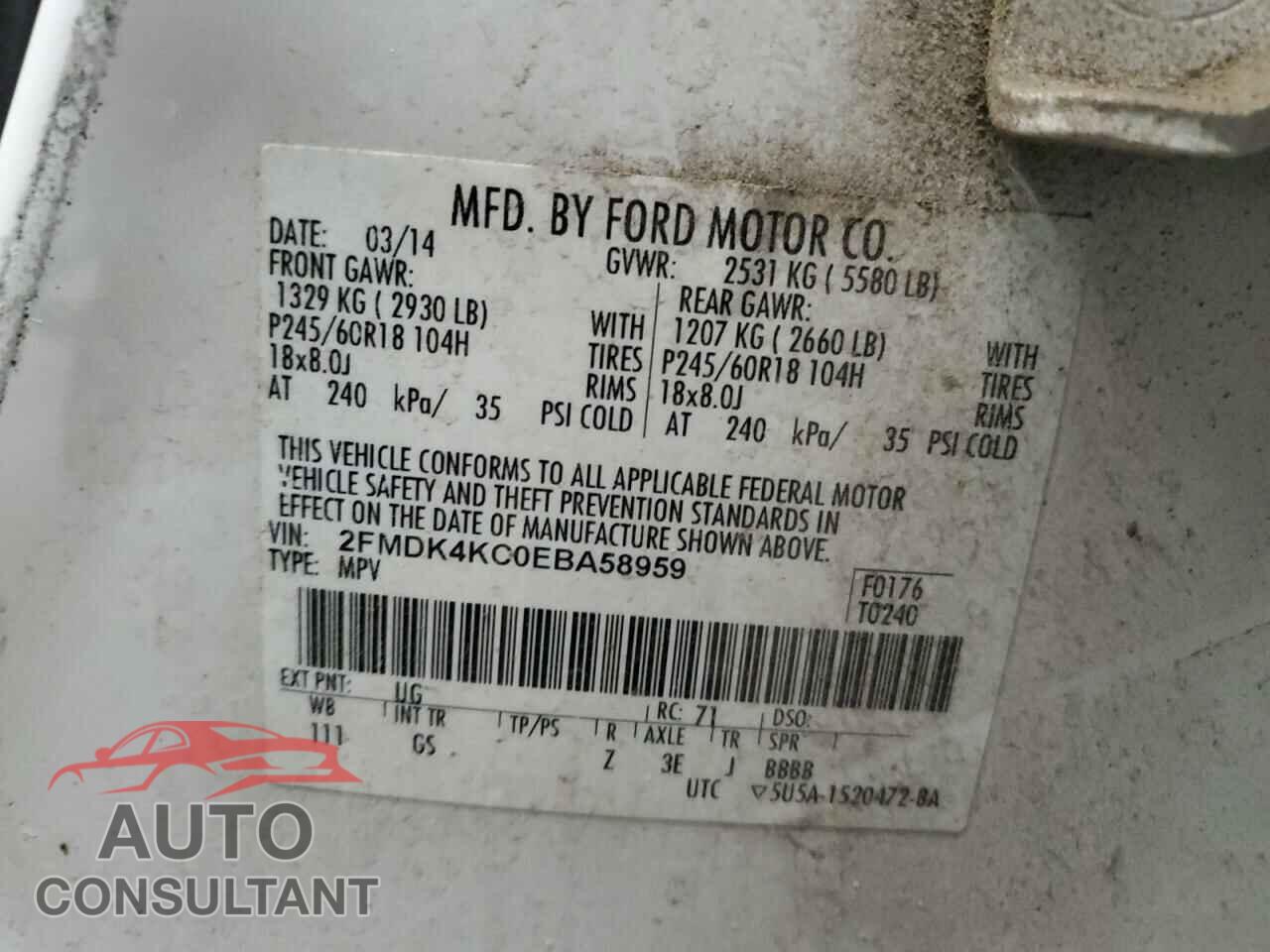 FORD EDGE 2014 - 2FMDK4KC0EBA58959