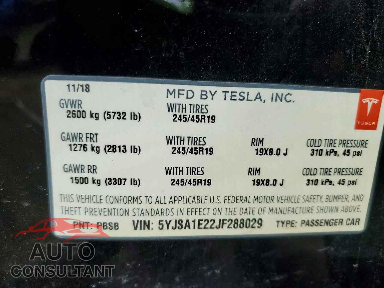 TESLA MODEL S 2018 - 5YJSA1E22JF288029