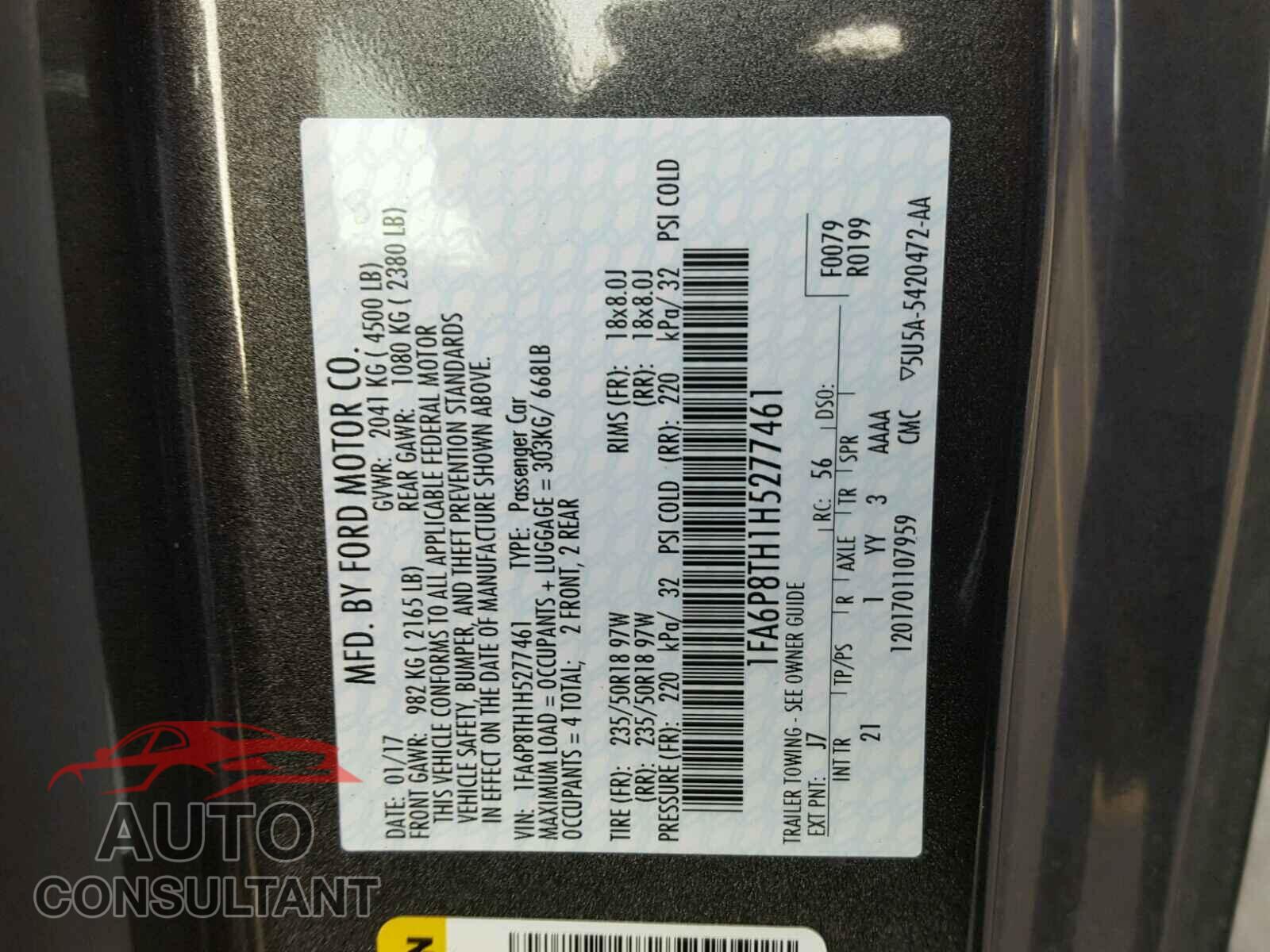FORD MUSTANG 2017 - 1FA6P8TH1H5277461