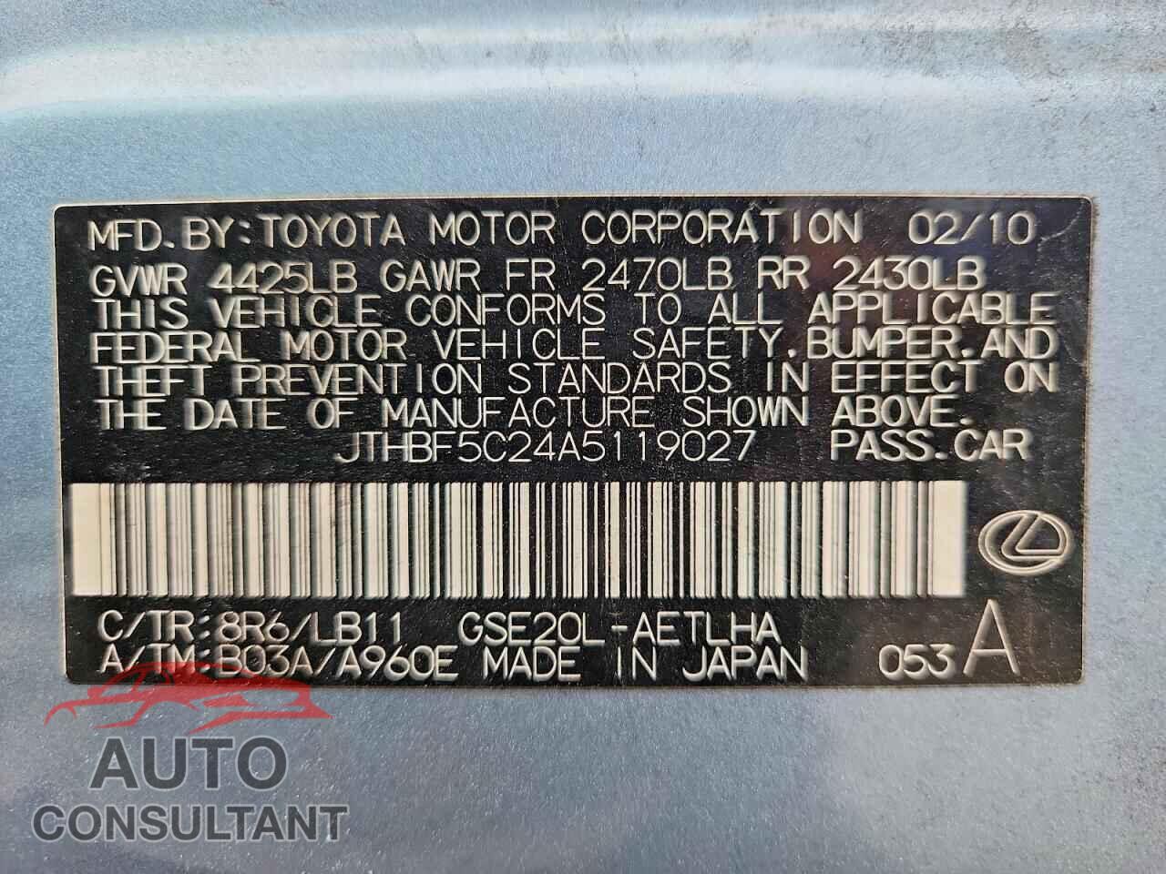 LEXUS IS 2010 - JTHBF5C24A5119027