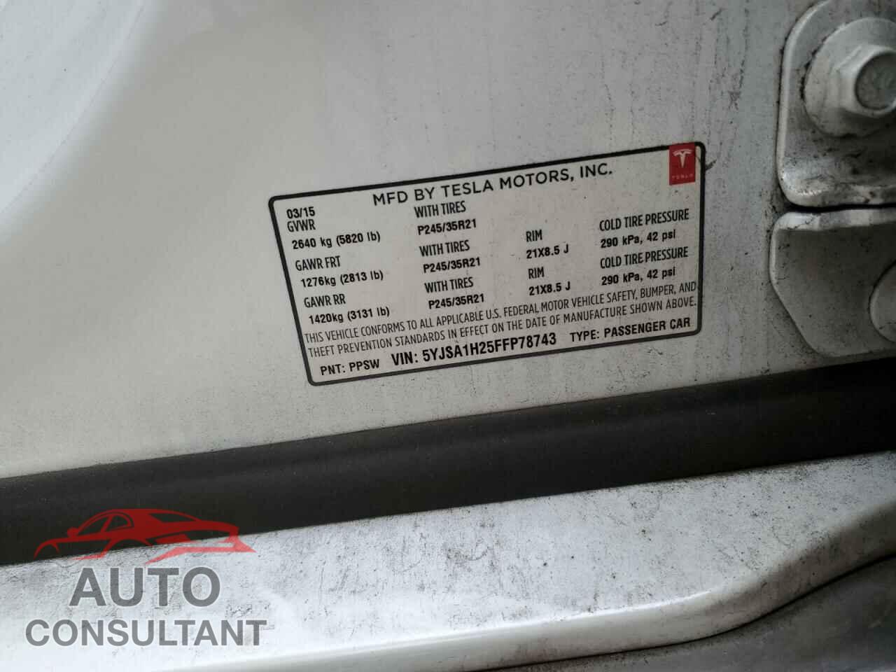 TESLA MODEL S 2015 - 5YJSA1H25FFP78743