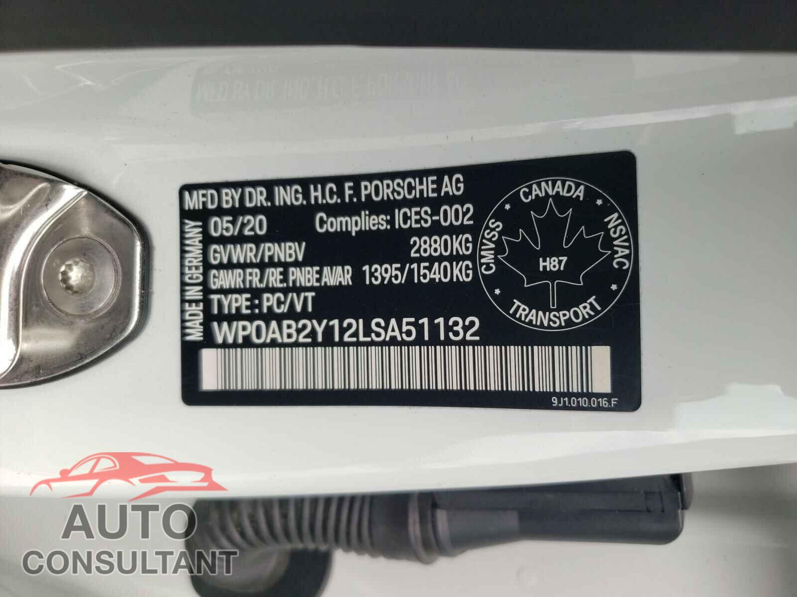 PORSCHE TAYCAN 2020 - WP0AB2Y12LSA51132