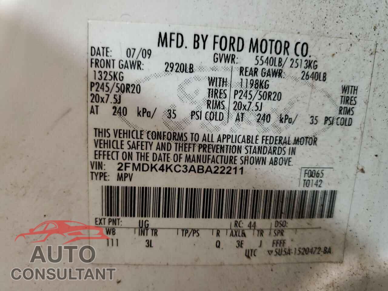 FORD EDGE 2010 - 2FMDK4KC3ABA22211