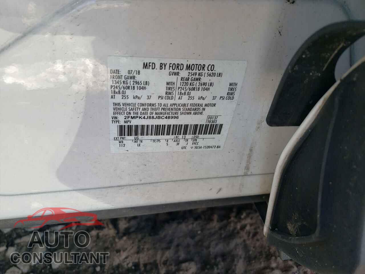 FORD EDGE 2018 - 2FMPK4J88JBC48996