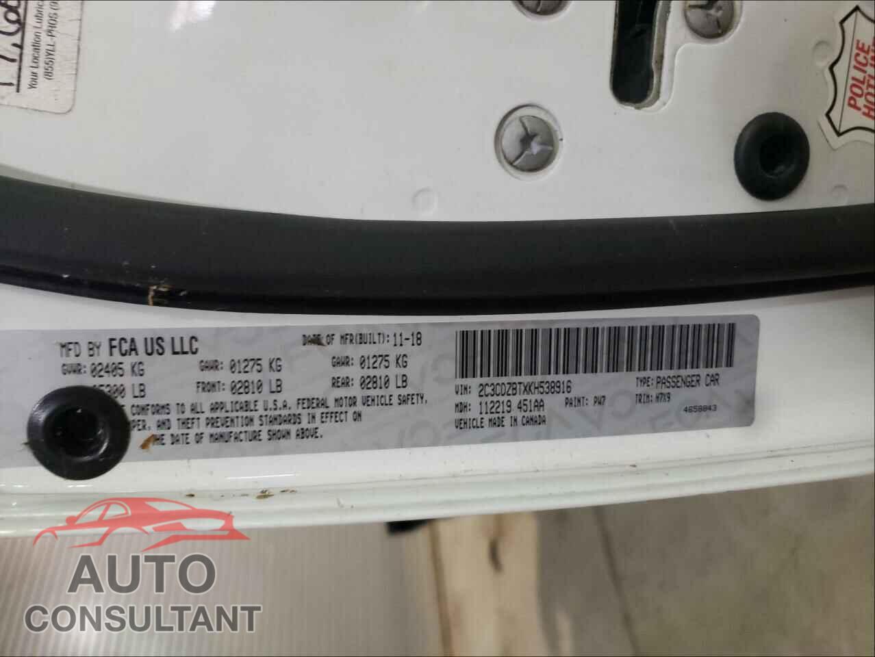 DODGE CHALLENGER 2019 - 2C3CDZBTXKH538916