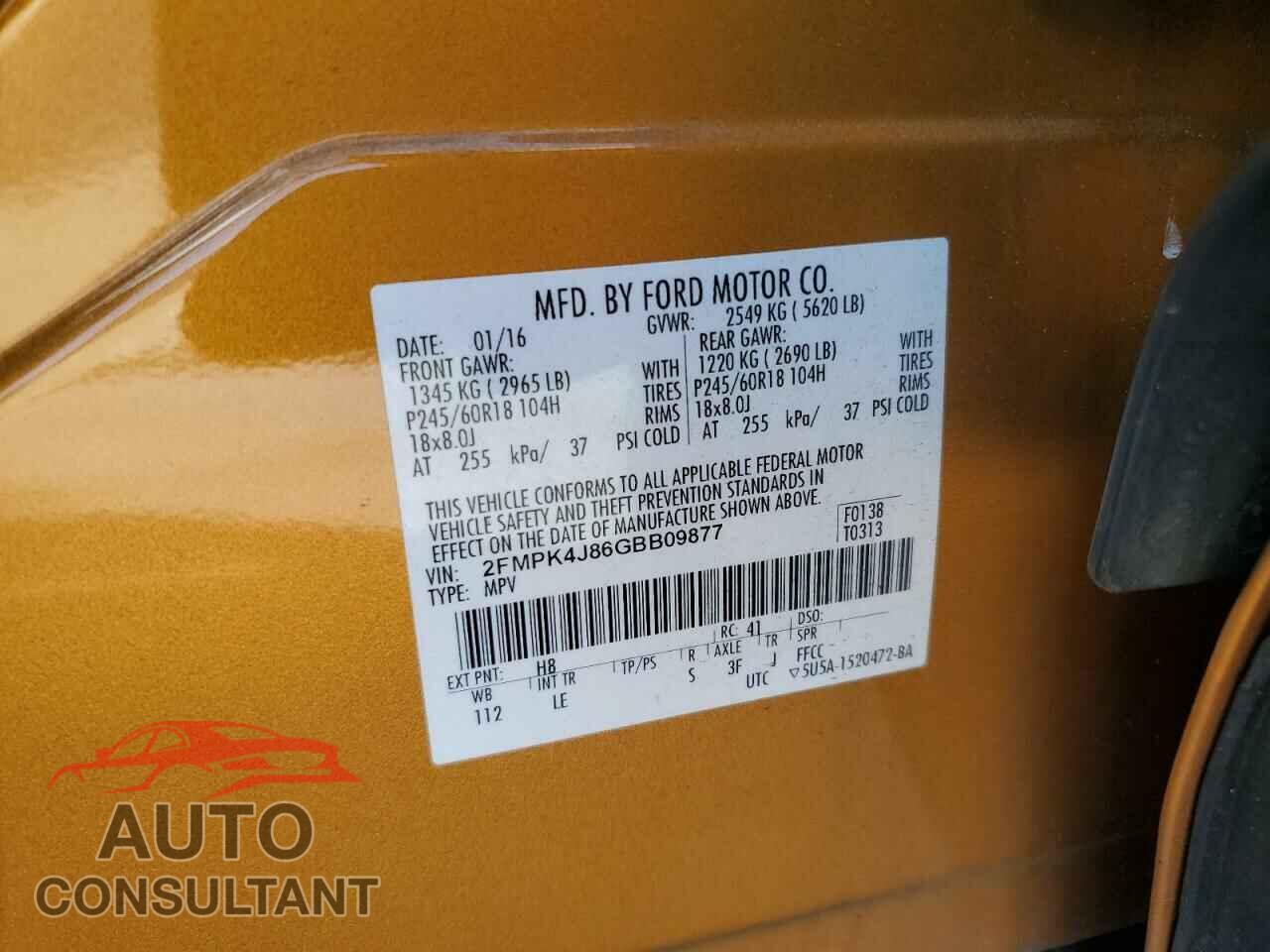 FORD EDGE 2016 - 2FMPK4J86GBB09877
