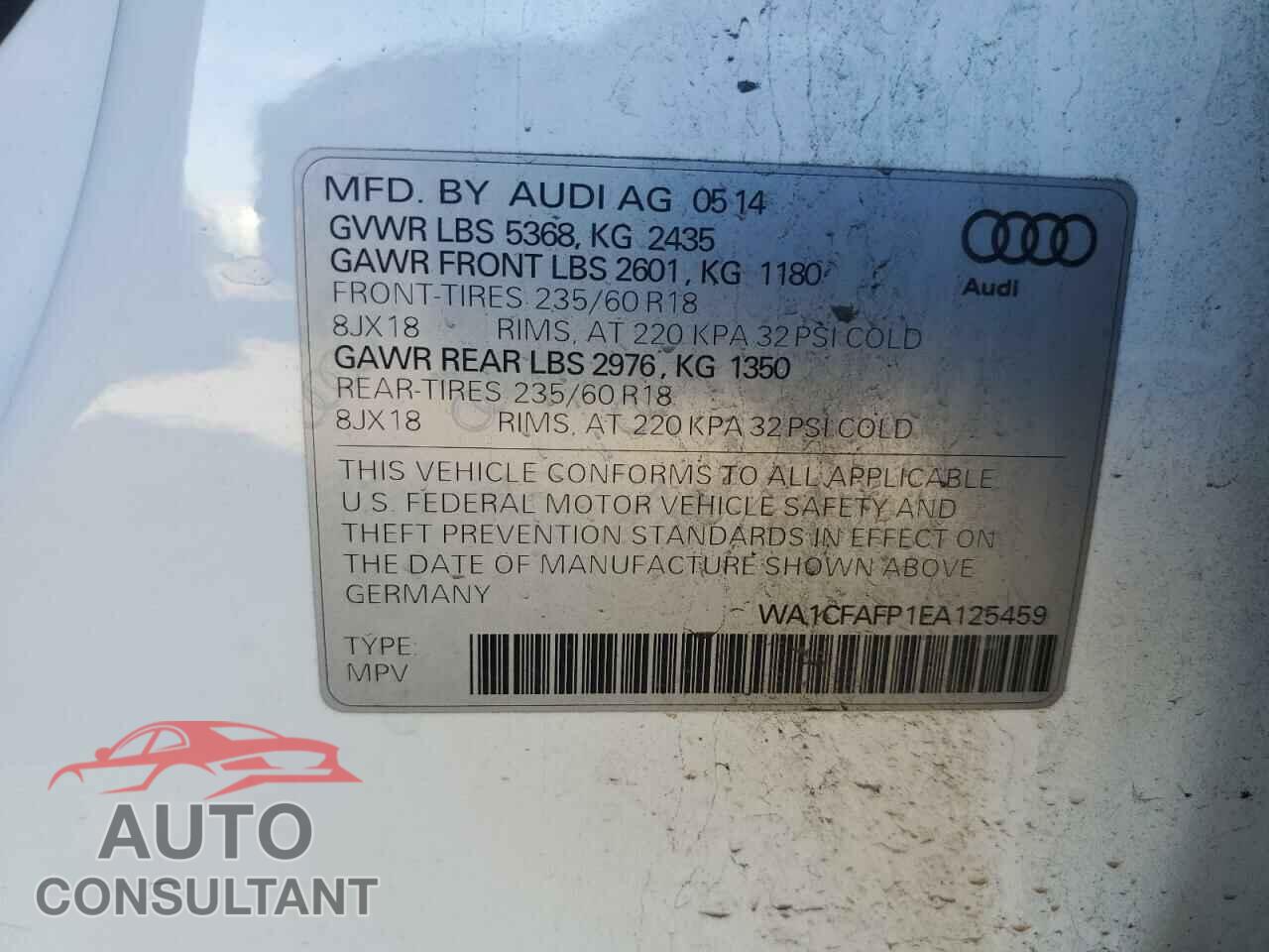 AUDI Q5 2014 - WA1CFAFP1EA125459