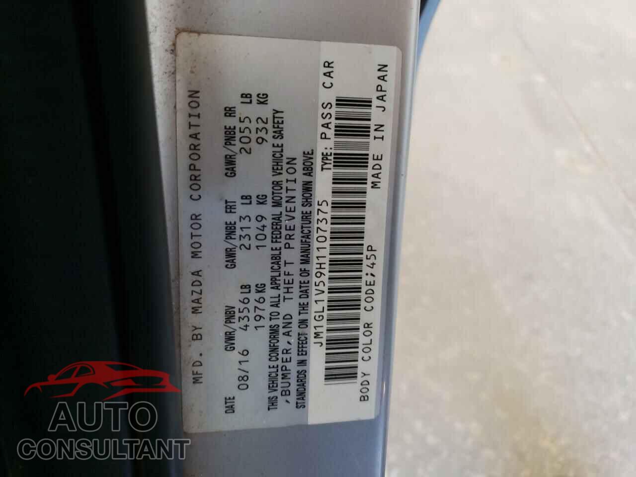 MAZDA 6 2017 - JM1GL1V59H1107375