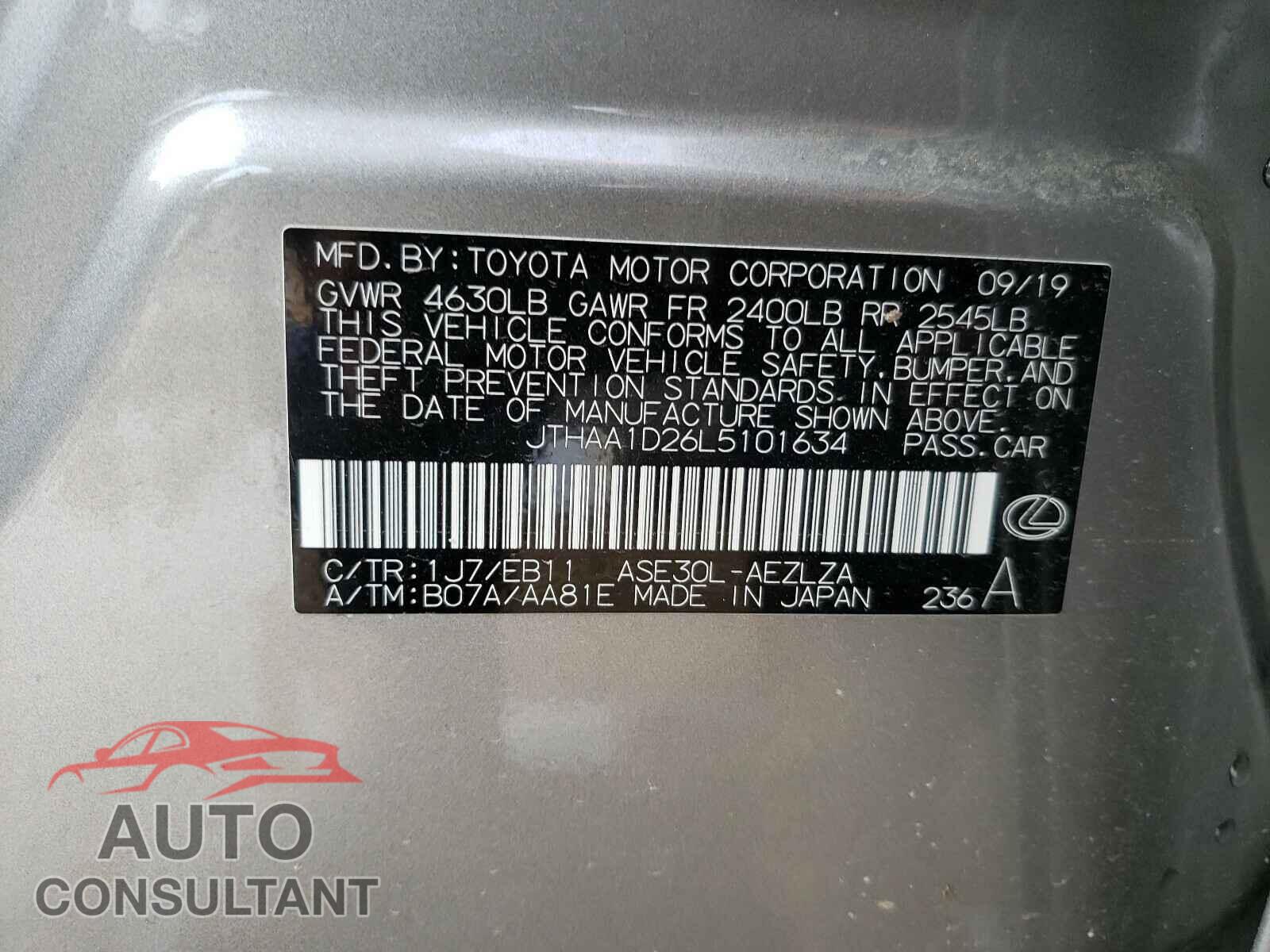 LEXUS IS 2020 - JTHAA1D26L5101634
