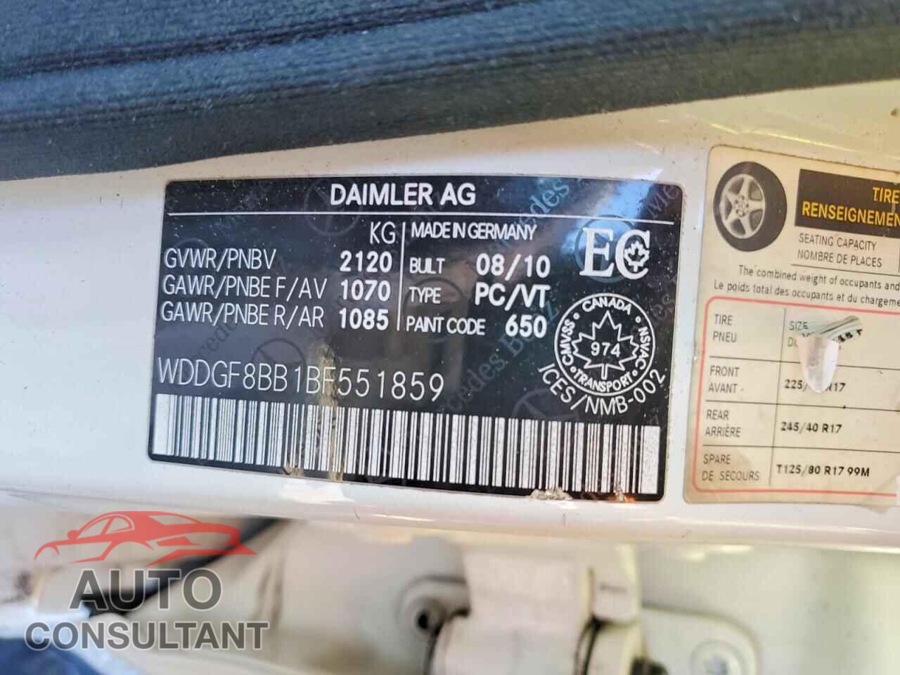 MERCEDES-BENZ C-CLASS 2011 - WDDGF8BB1BF551859
