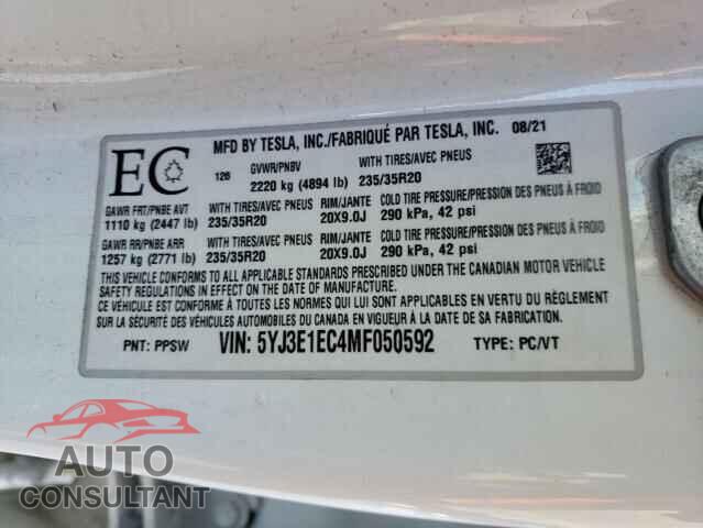 TESLA MODEL 3 2021 - 5YJ3E1EC4MF050592