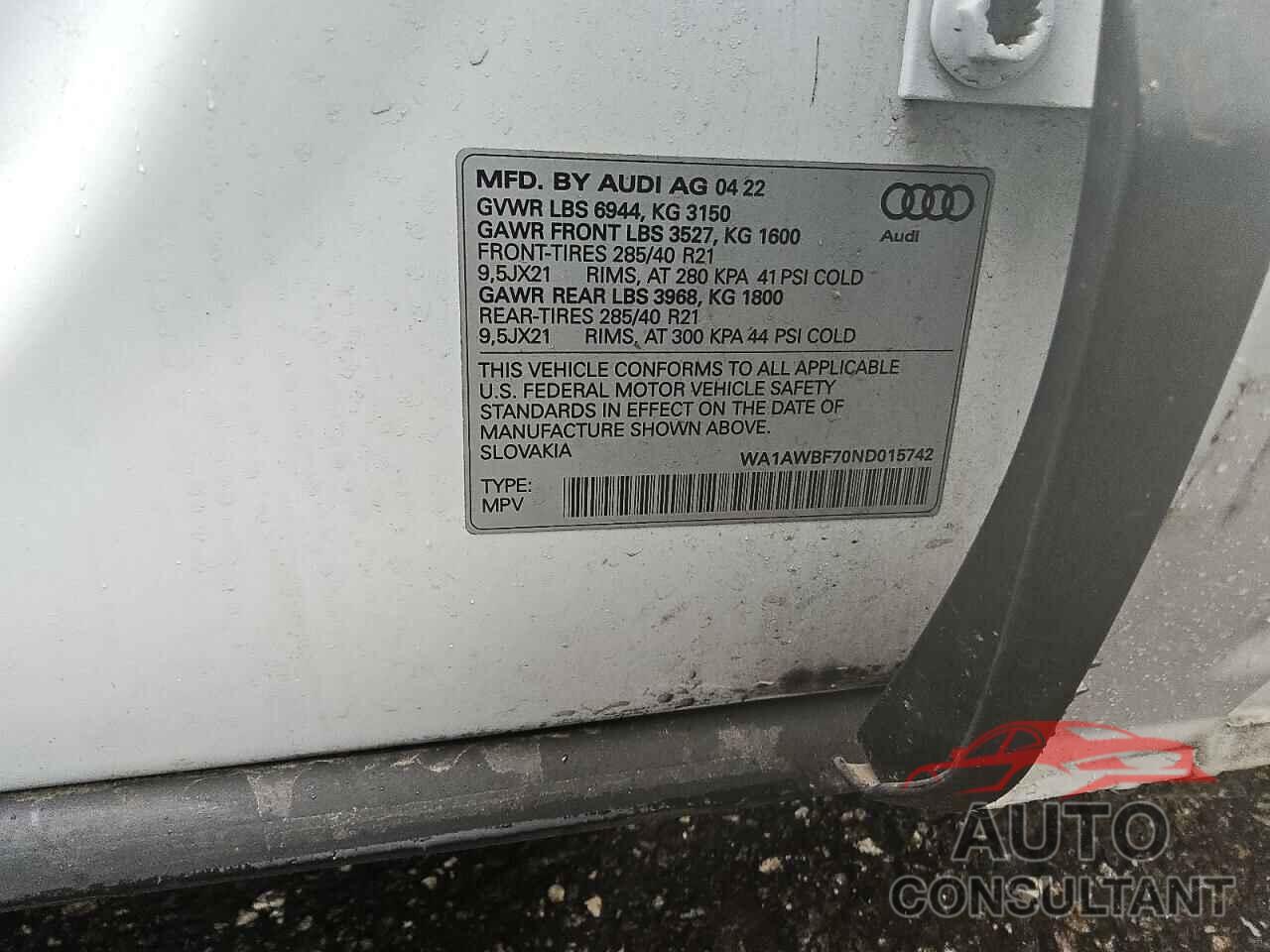 AUDI SQ7 2022 - WA1AWBF70ND015742