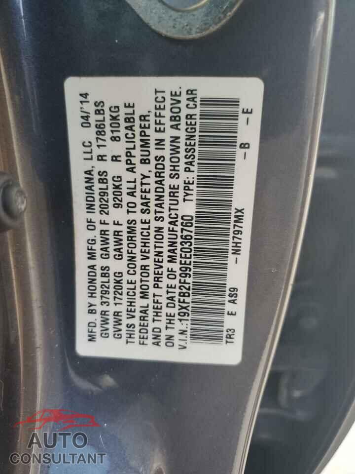 HONDA CIVIC 2014 - 19XFB2F99EE036760
