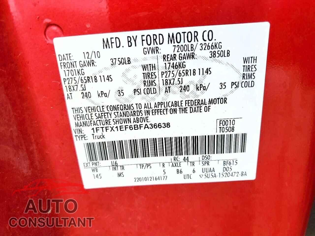 FORD F150 2011 - 1FTFX1EF6BFA36638