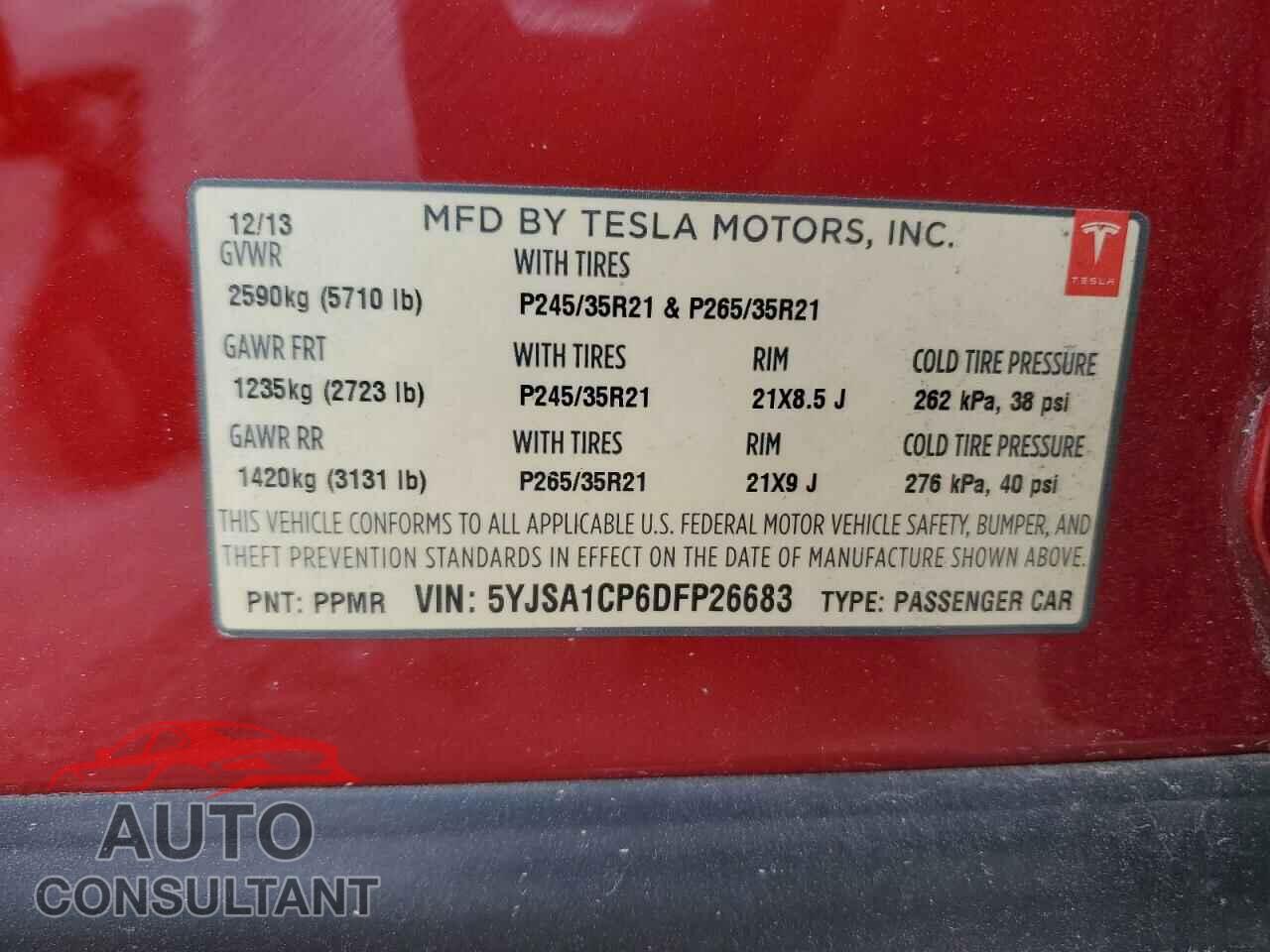 TESLA MODEL S 2013 - 5YJSA1CP6DFP26683