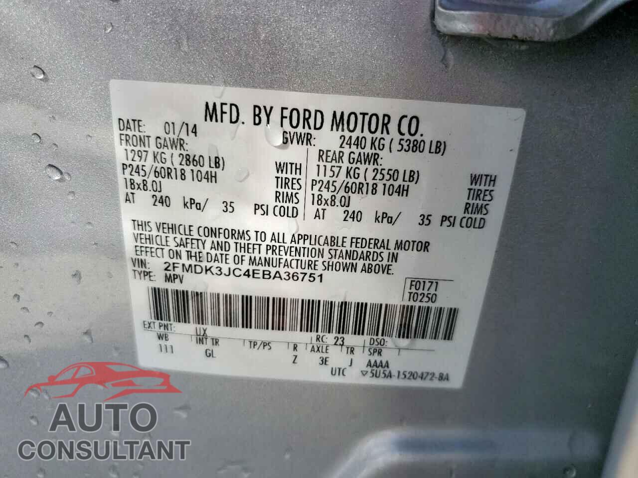 FORD EDGE 2014 - 2FMDK3JC4EBA36751