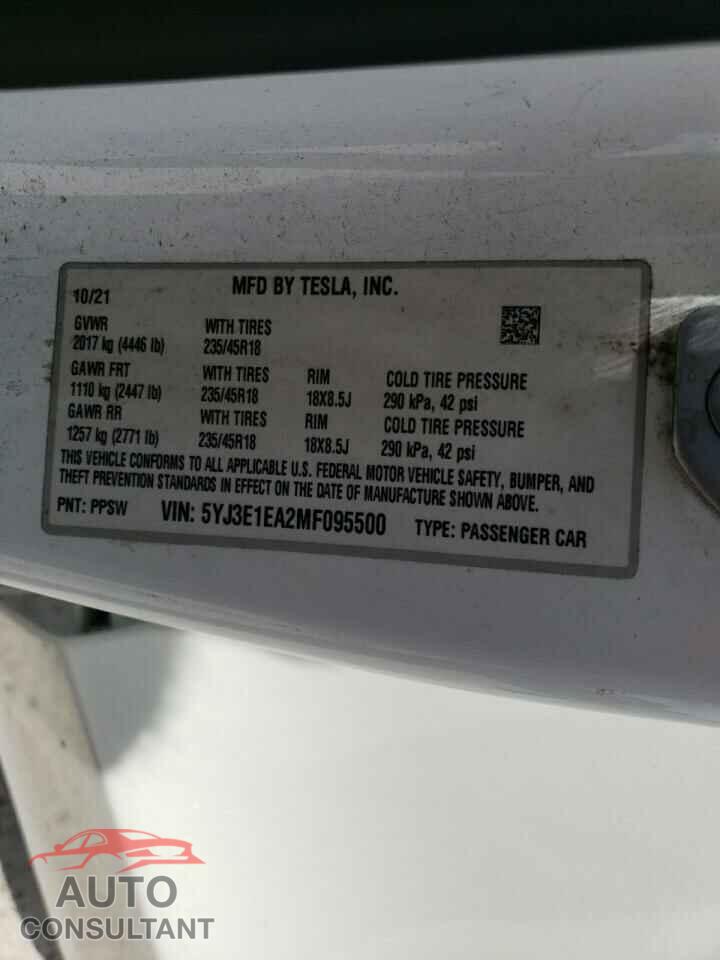 TESLA MODEL 3 2021 - 5YJ3E1EA2MF095500